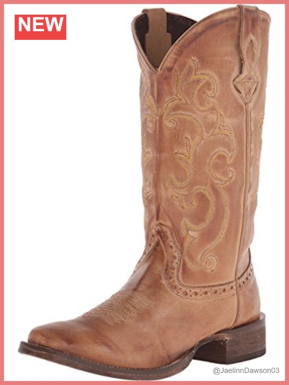 Classic Cowgirl Western Boots Mid-Calf Square Toe Leather Embroidered Pull-On